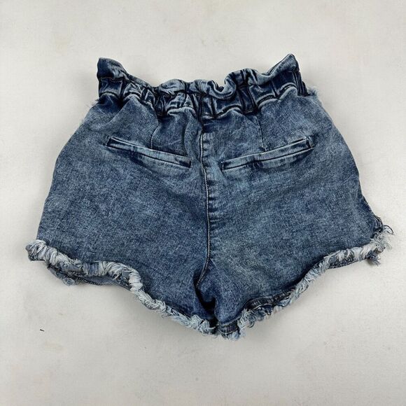 Jessica Simpson Girls Sz L (12) Acid Wash Paperbag Denim Shorts Elastic Waist - Picture 8 of 8